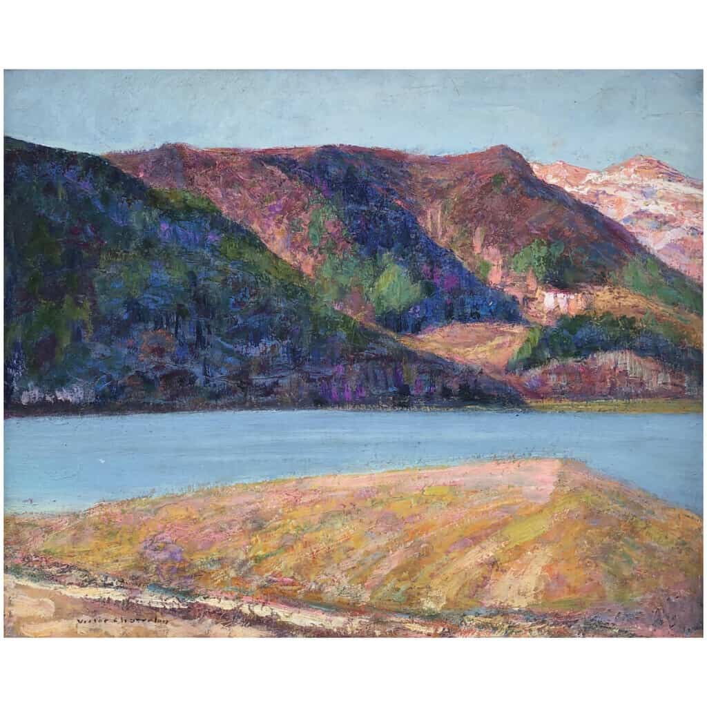 CHARRETON Victor French School 20th Century Lake Auvergne Oil Signed 6