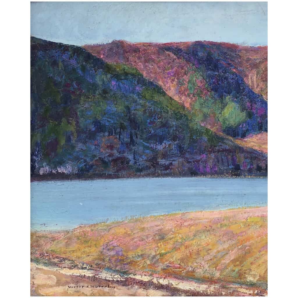 CHARRETON Victor French School 20th Century Lake Auvergne Oil Signed 7