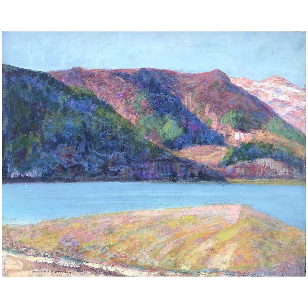 CHARRETON Victor French School 20th Century Lake Auvergne Oil Signed 15