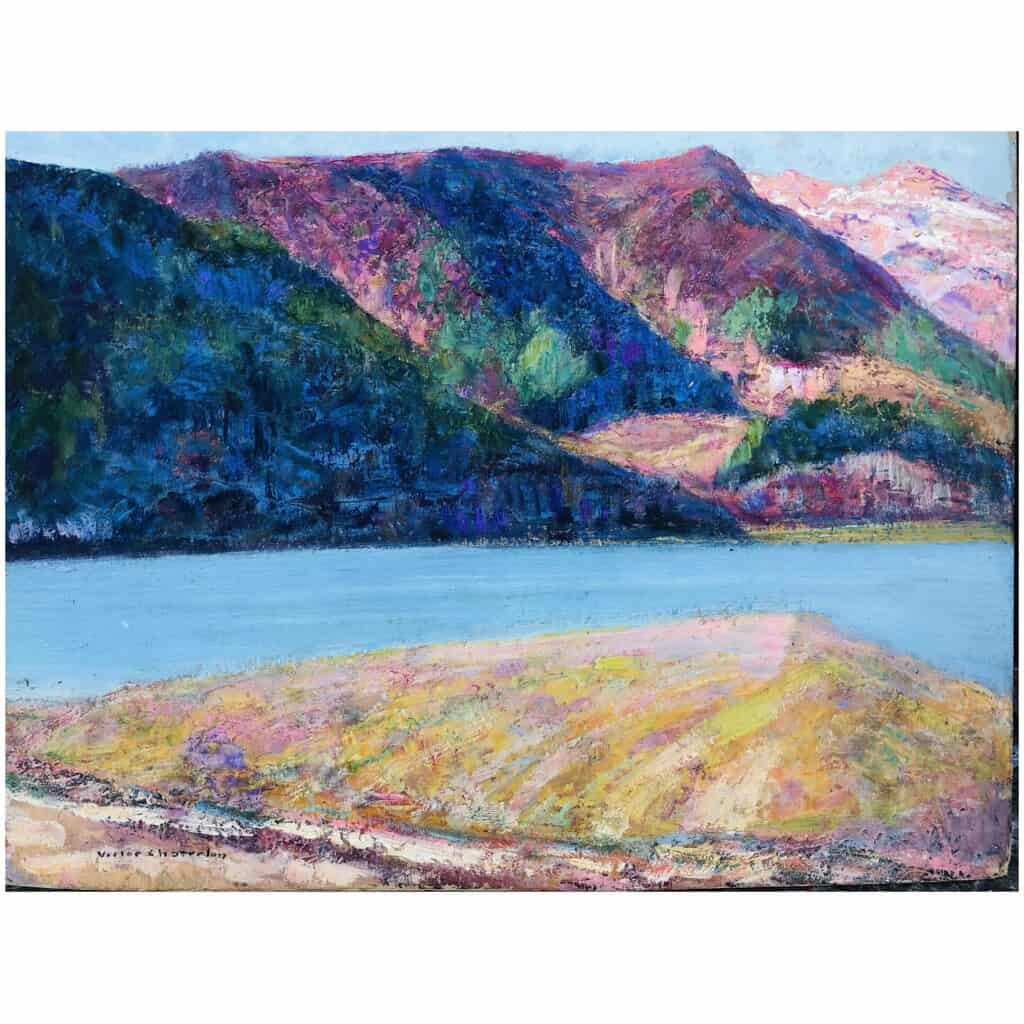 CHARRETON Victor French School 20th Century Lake Auvergne Oil Signed 14