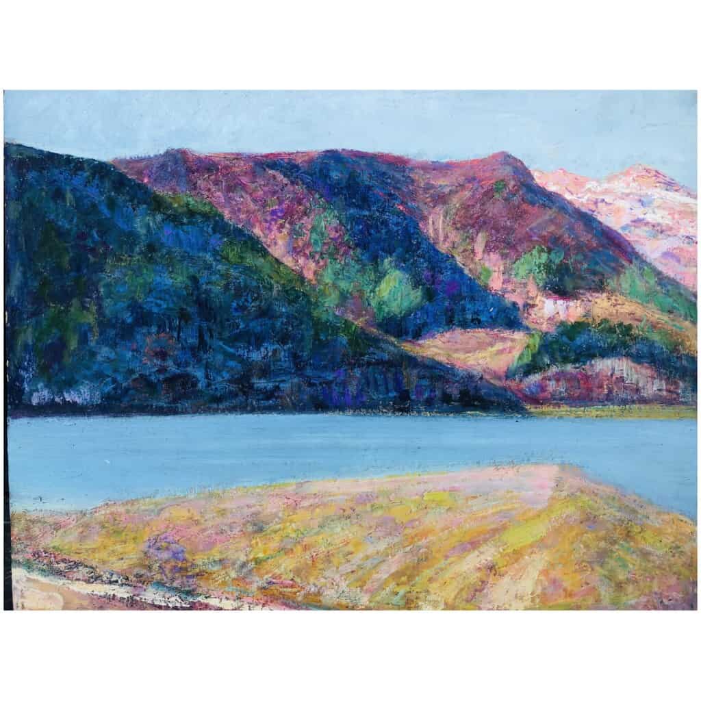 CHARRETON Victor French School 20th Century Lake Auvergne Oil Signed 12