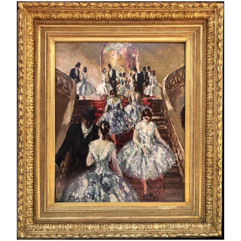 COSSON Marcel Tableau Début 20è Ballerines dans l’escalier à l’Opéra Peinture Huile Signée 3