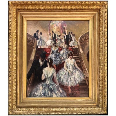 COSSON Marcel Tableau Début 20è Ballerines dans l’escalier à l’Opéra Peinture Huile Signée