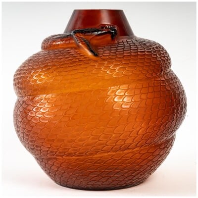 1924 René Lalique – Vase Serpent Verre Ambre Orangé