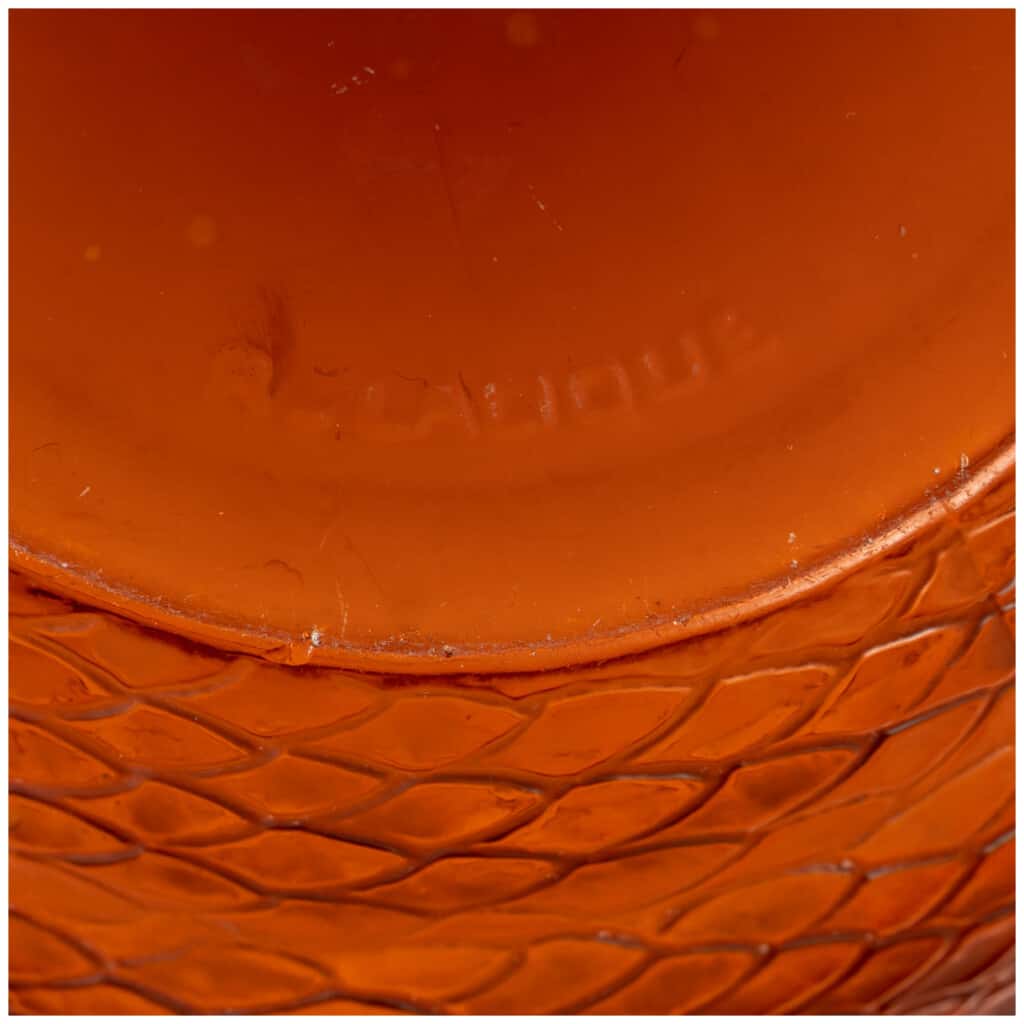 1924 René Lalique – Vase Serpent Verre Ambre Orangé 7