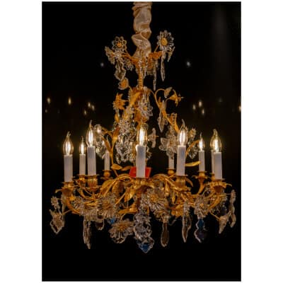 Cristalleries de Baccarat lustre en bronze doré à décor floral de cristal vers 1880