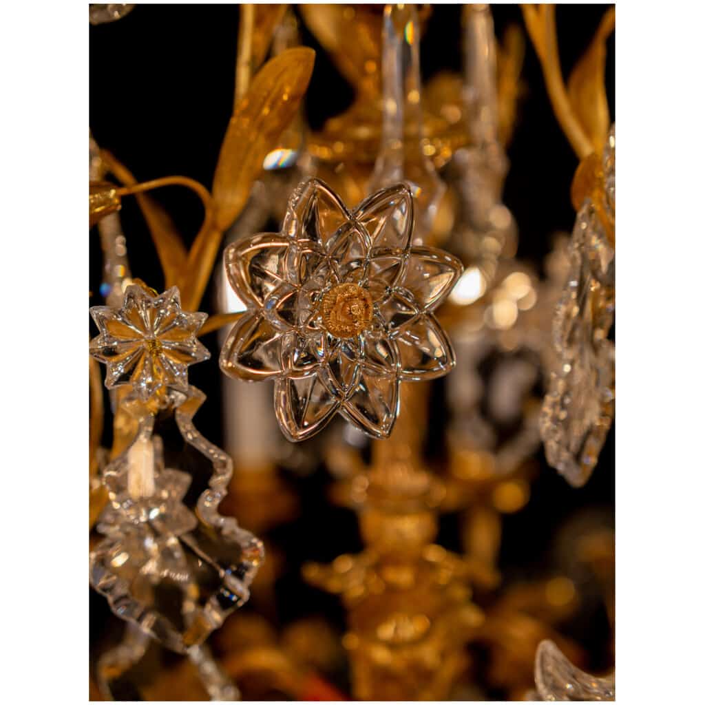 Cristalleries de Baccarat lustre en bronze doré à décor floral de cristal vers 1880 8