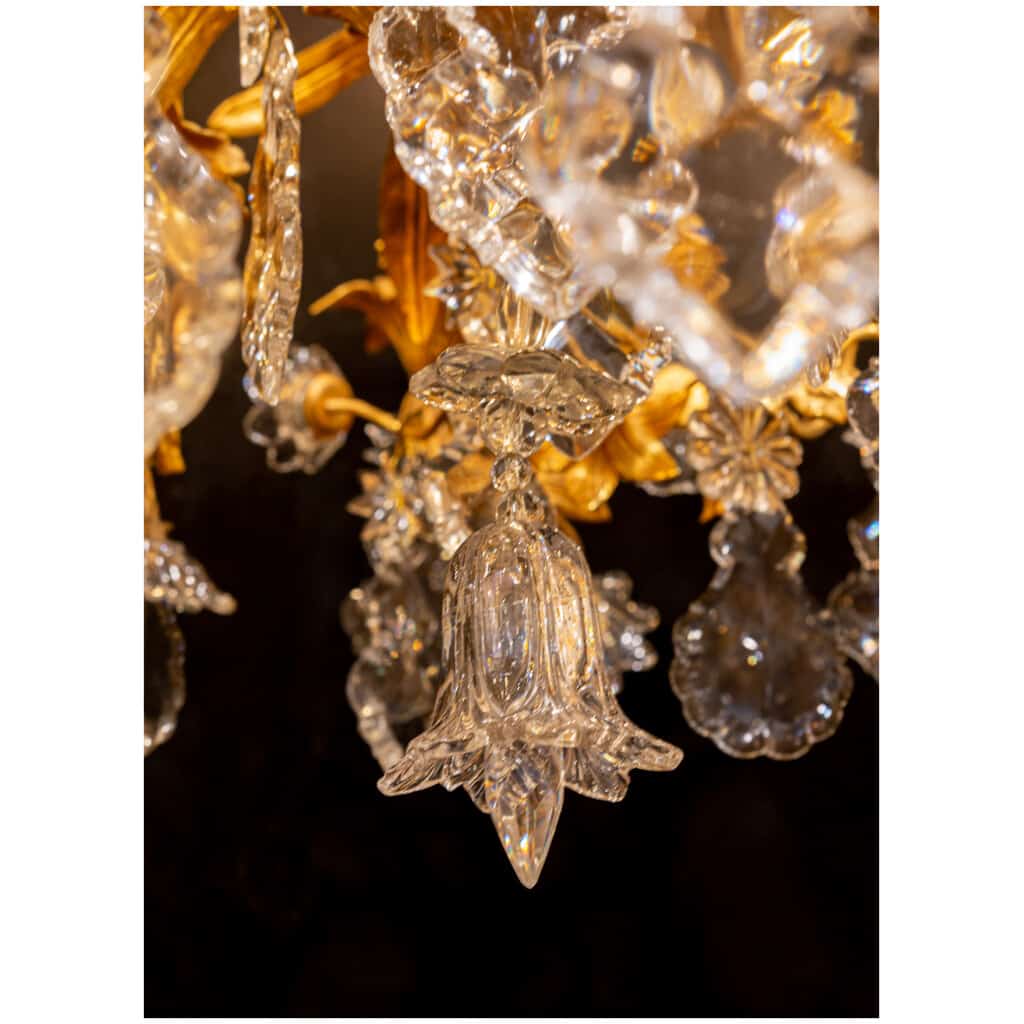 Cristalleries de Baccarat lustre en bronze doré à décor floral de cristal vers 1880 14