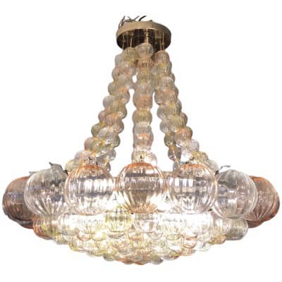 MURANO / VERONESE saucer chandelier with metal frame decorated with blown glass balls
