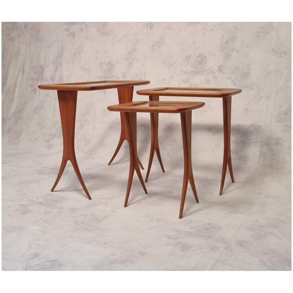 Suite de Tables Gigognes de Raphaël Raffel – Merisier – Ca 1955 6