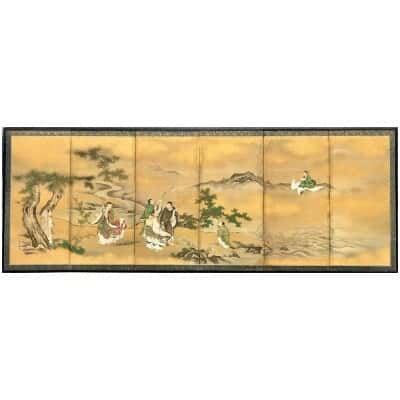 Paravent Japonais à 6 panneaux par Kano Tanshin (1653-1718)