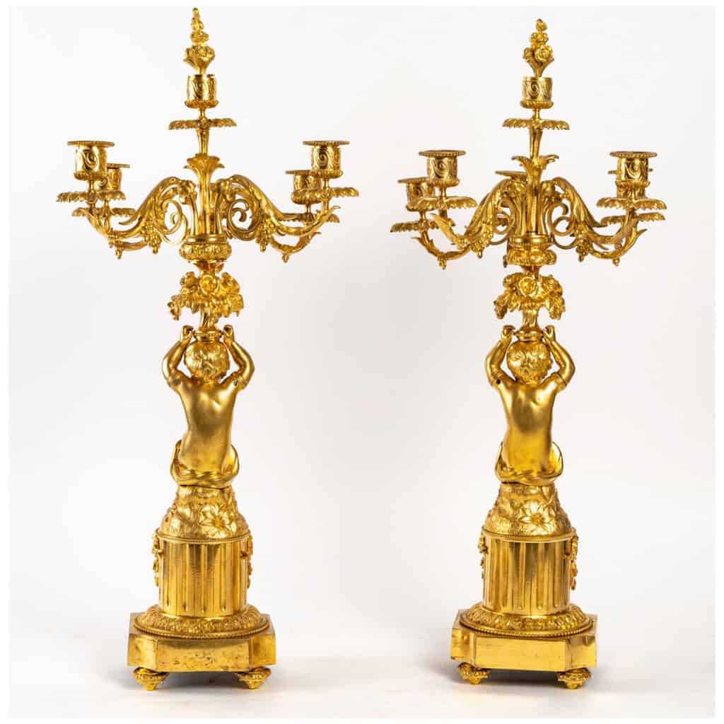 Claude Galle – Paire de candélabres aux Putti en bronze ciselé et doré fin du XVIIIème ou début du XIXème siècle 14
