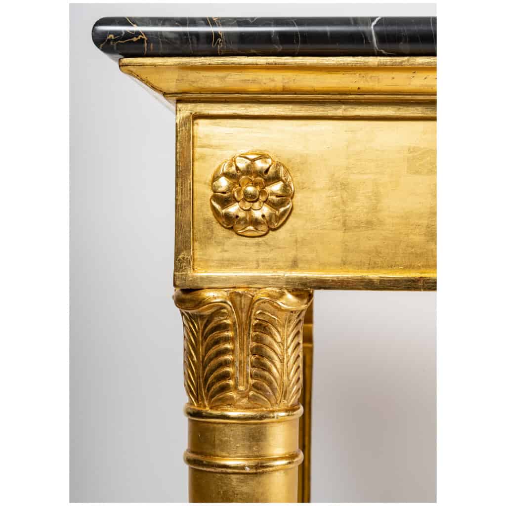 Paire d’importantes consoles en bois doré et marbre Portor d’époque Consulat 1799-1804 8