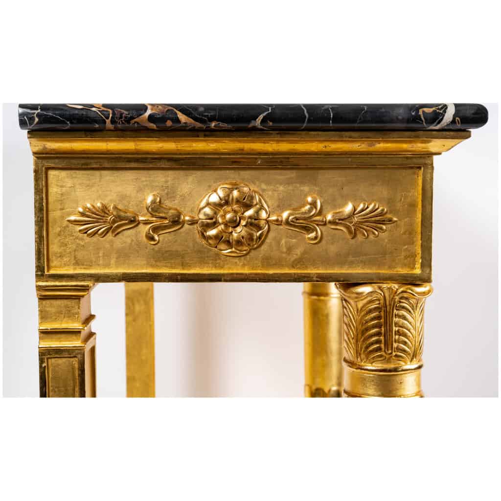 Paire d’importantes consoles en bois doré et marbre Portor d’époque Consulat 1799-1804 6
