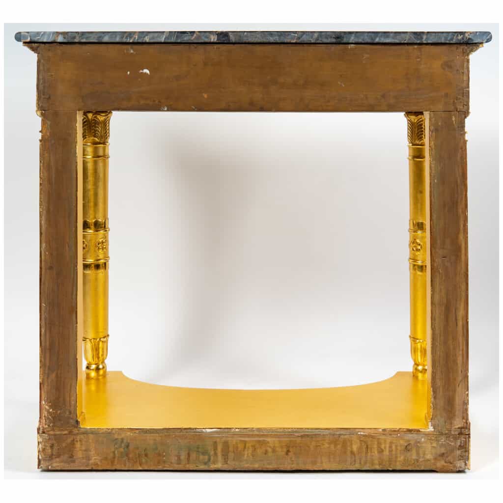 Paire d’importantes consoles en bois doré et marbre Portor d’époque Consulat 1799-1804 14