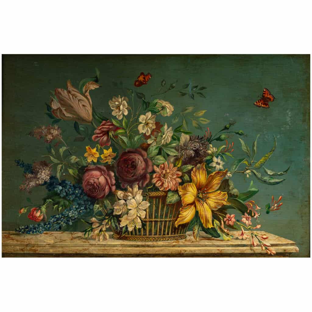 Ecole Romantique Française Bouquet de Fleurs sur un Entablement en Pierre huile sur panneau vers vers 1880-1890 4