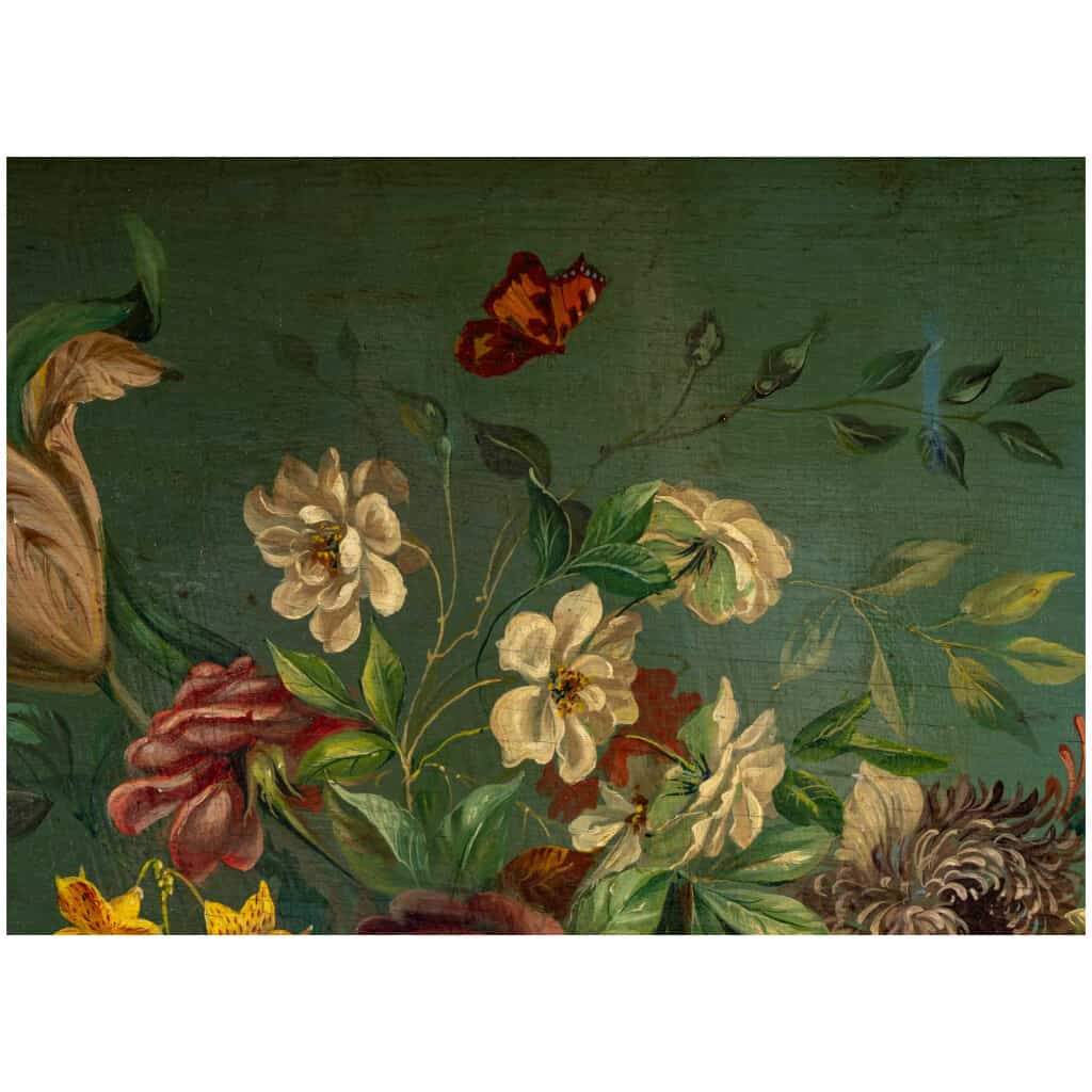 Ecole Romantique Française Bouquet de Fleurs sur un Entablement en Pierre huile sur panneau vers vers 1880-1890 7