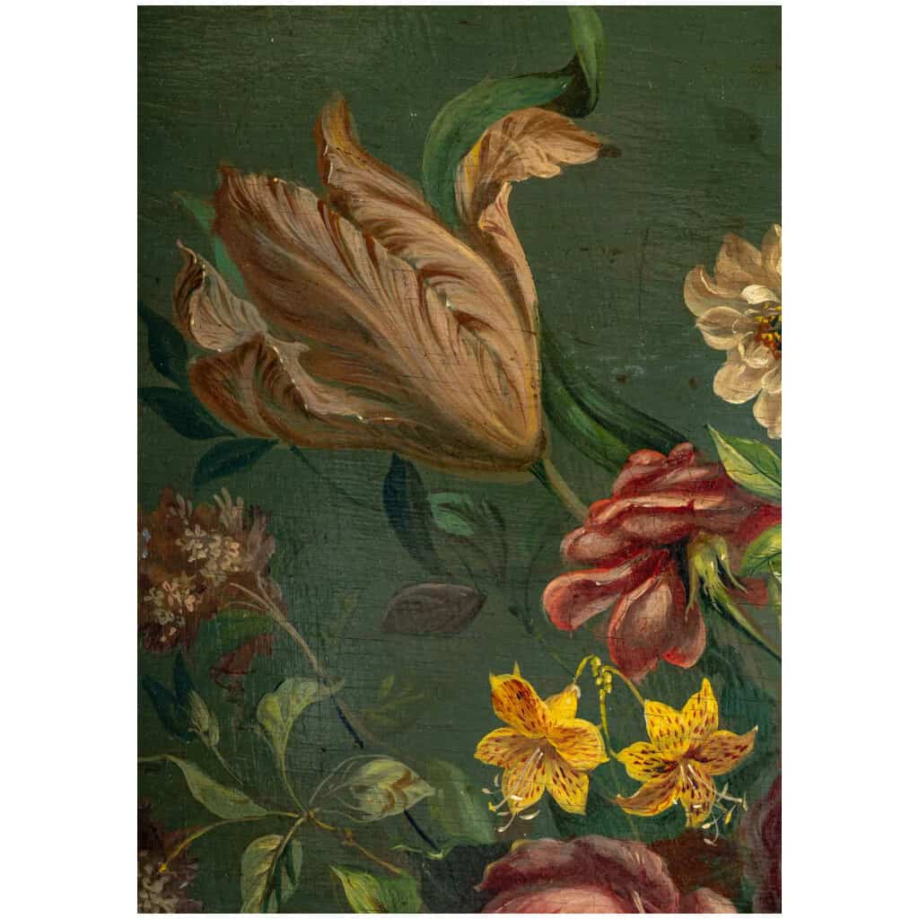 Ecole Romantique Française Bouquet de Fleurs sur un Entablement en Pierre huile sur panneau vers vers 1880-1890 5