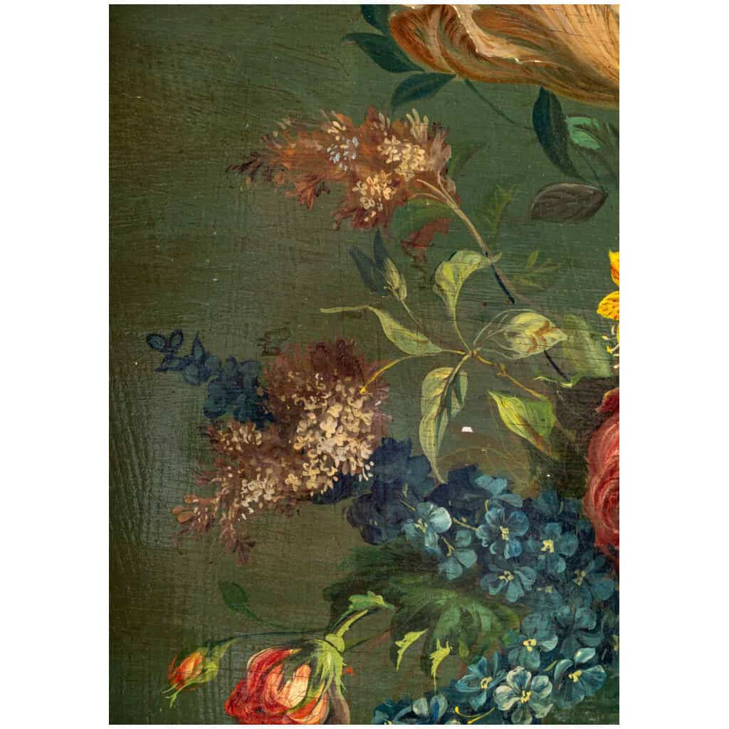 Ecole Romantique Française Bouquet de Fleurs sur un Entablement en Pierre huile sur panneau vers vers 1880-1890 6