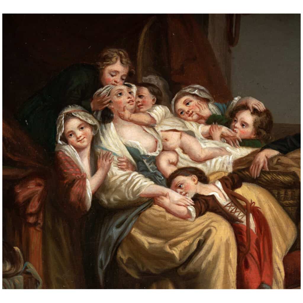 D’après Jean Baptiste Greuze Huile sur toile du XIXème siècle La Mère Bien-Aimée 6