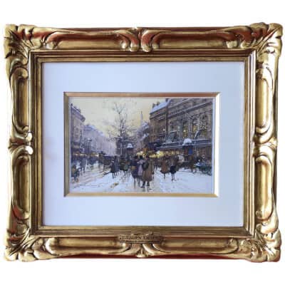 Galien Laloue Tableau 20è Paris Animation Théâtre Du Gymnase Grands Boulevards Gouache Signée