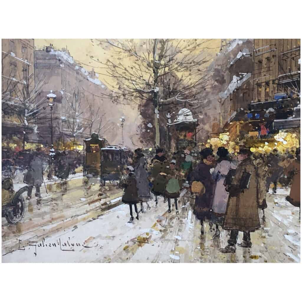 Galien Laloue Tableau 20è Paris Animation Théâtre Du Gymnase Grands Boulevards Gouache Signée 11