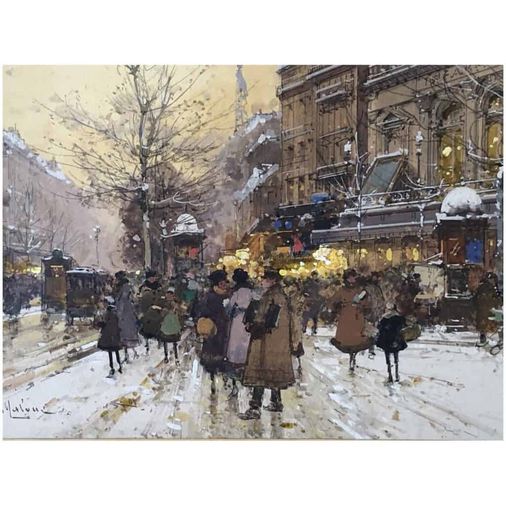 Galien Laloue Tableau 20è Paris Animation Théâtre Du Gymnase Grands Boulevards Gouache Signée 10