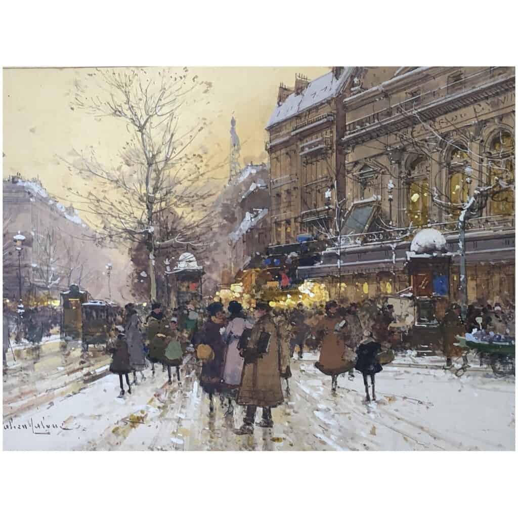 Galien Laloue Tableau 20è Paris Animation Théâtre Du Gymnase Grands Boulevards Gouache Signée 9