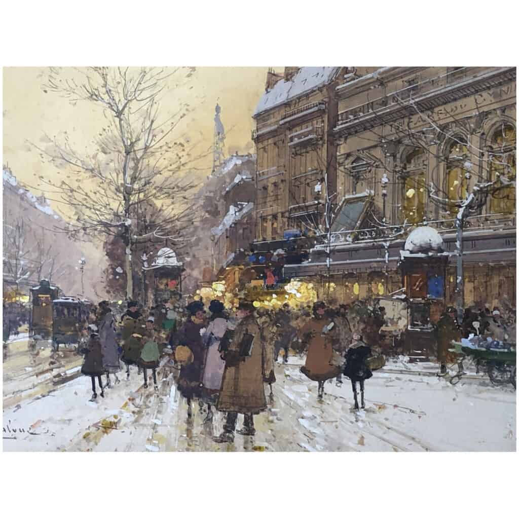 Galien Laloue Tableau 20è Paris Animation Théâtre Du Gymnase Grands Boulevards Gouache Signée 8