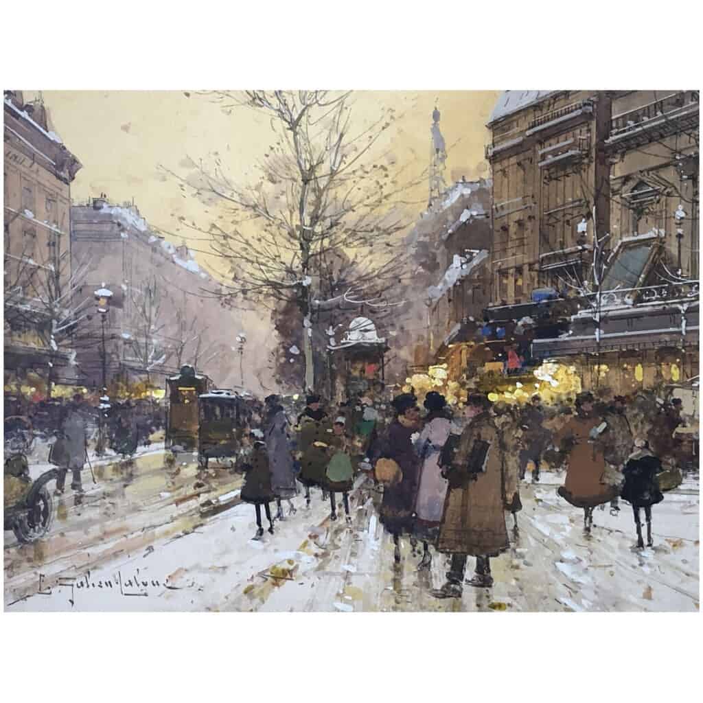 Galien Laloue Tableau 20è Paris Animation Théâtre Du Gymnase Grands Boulevards Gouache Signée 7