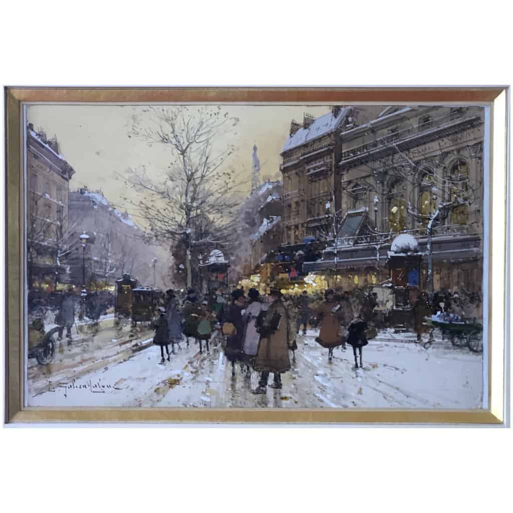 Galien Laloue Tableau 20è Paris Animation Théâtre Du Gymnase Grands Boulevards Gouache Signée 6