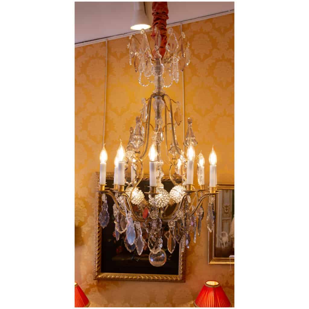 Baccarat – lustre cage de style Louis XV en bronze doré à décor de cristal taillé vers 1890-1900 3
