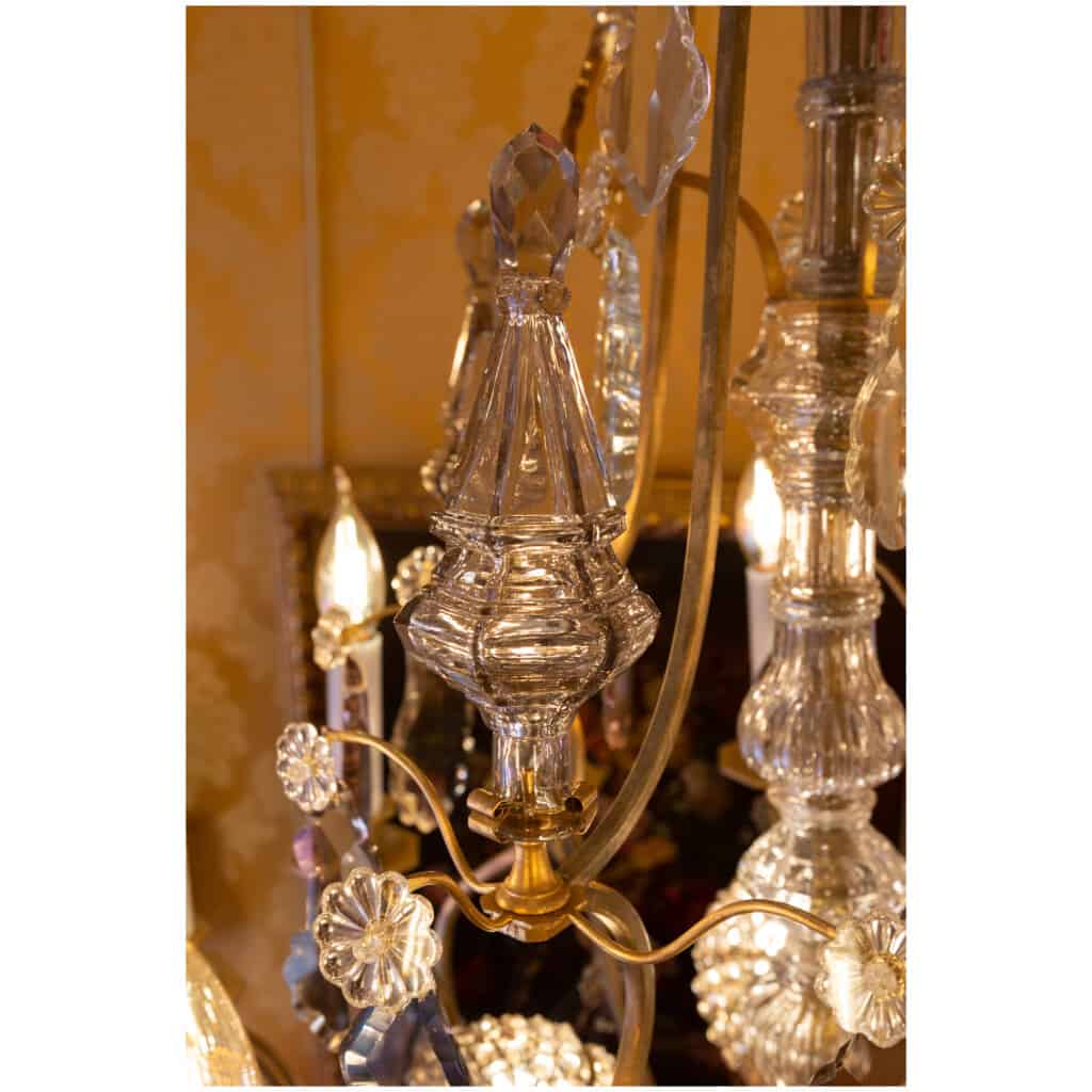 Baccarat – lustre cage de style Louis XV en bronze doré à décor de cristal taillé vers 1890-1900 10