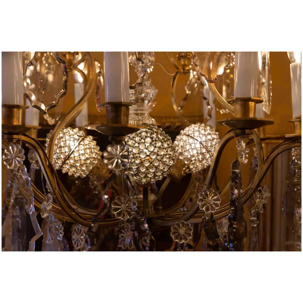 Baccarat – lustre cage de style Louis XV en bronze doré à décor de cristal taillé vers 1890-1900 12