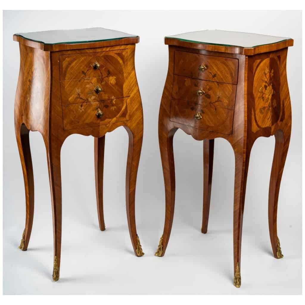 Pair of Louis XV style bedside tables. 3