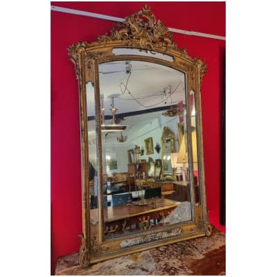 Large Louis Style Mirror XVI Napoleon III period - Golden Wood - 19th