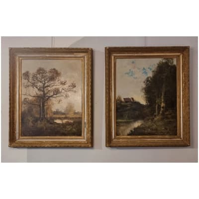 Pair of Large Landscapes - Oils on Canvas - Albert Nolet - 19th
