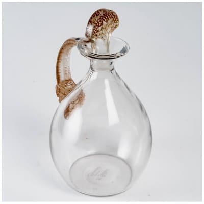 1923 René Lalique – Carafe Satyre Verre Blanc Patiné Sépia Pour Cusenier