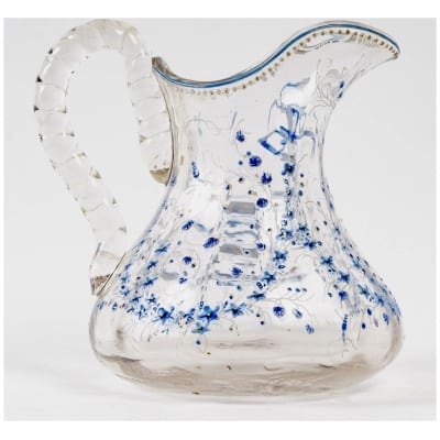 Emile Gallé – Pichet Cristallerie Verre Blanc Emaillé Bleu