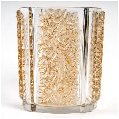1938 René Lalique – Vase Quatre Panneaux Verre Blanc Patiné Sépia