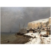 De Bergue Tony François Ecole Française 19è Côte Normande Enneigée Huile Signée 15