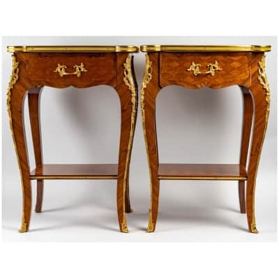 Pair of Louis XV style bedside tables. 3