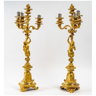 Paire de candélabres en bronze ciselé et doré époque Restauration vers 1820