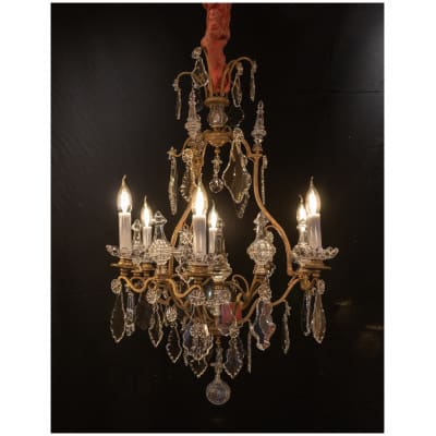 Petit lustre de style Louis XV en bronze et cristal taillé signé Baccarat vers 1900
