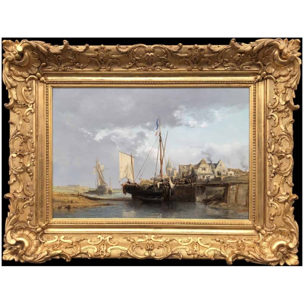 NOEL Jules French Painting 19th the front port Oil On strong cardboard Signed 3