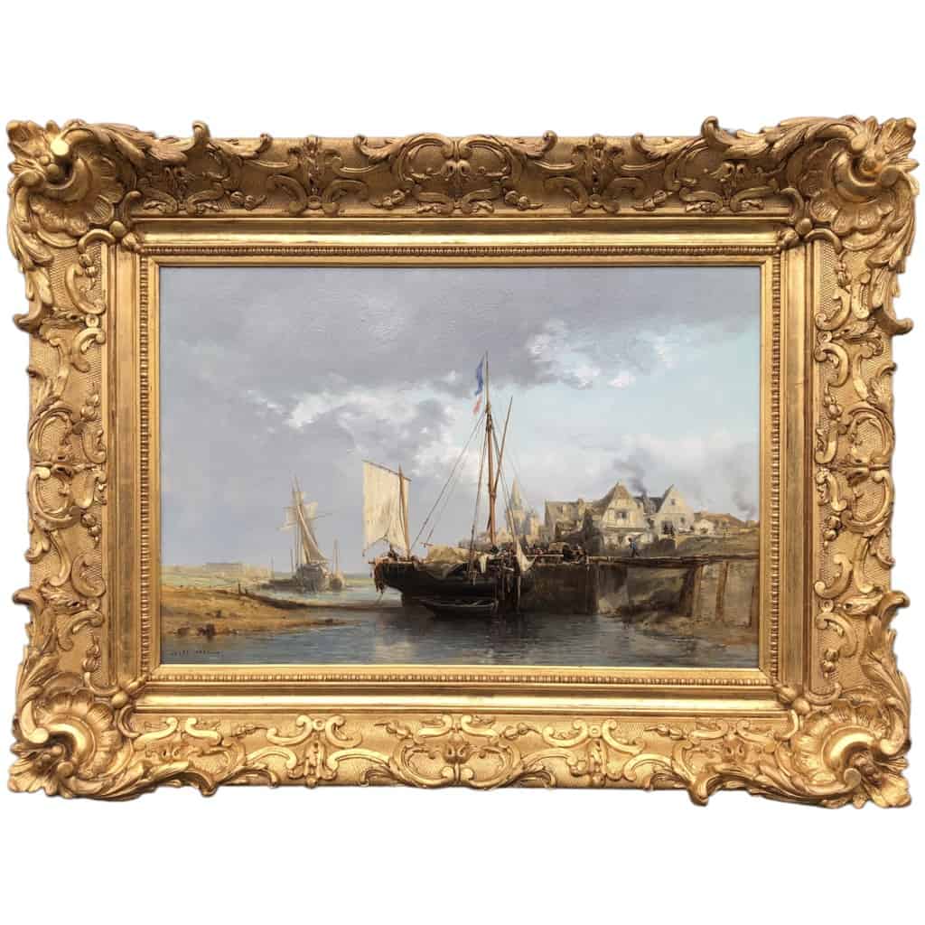 NOEL Jules French Painting 19th the front port Oil On strong cardboard Signed 12