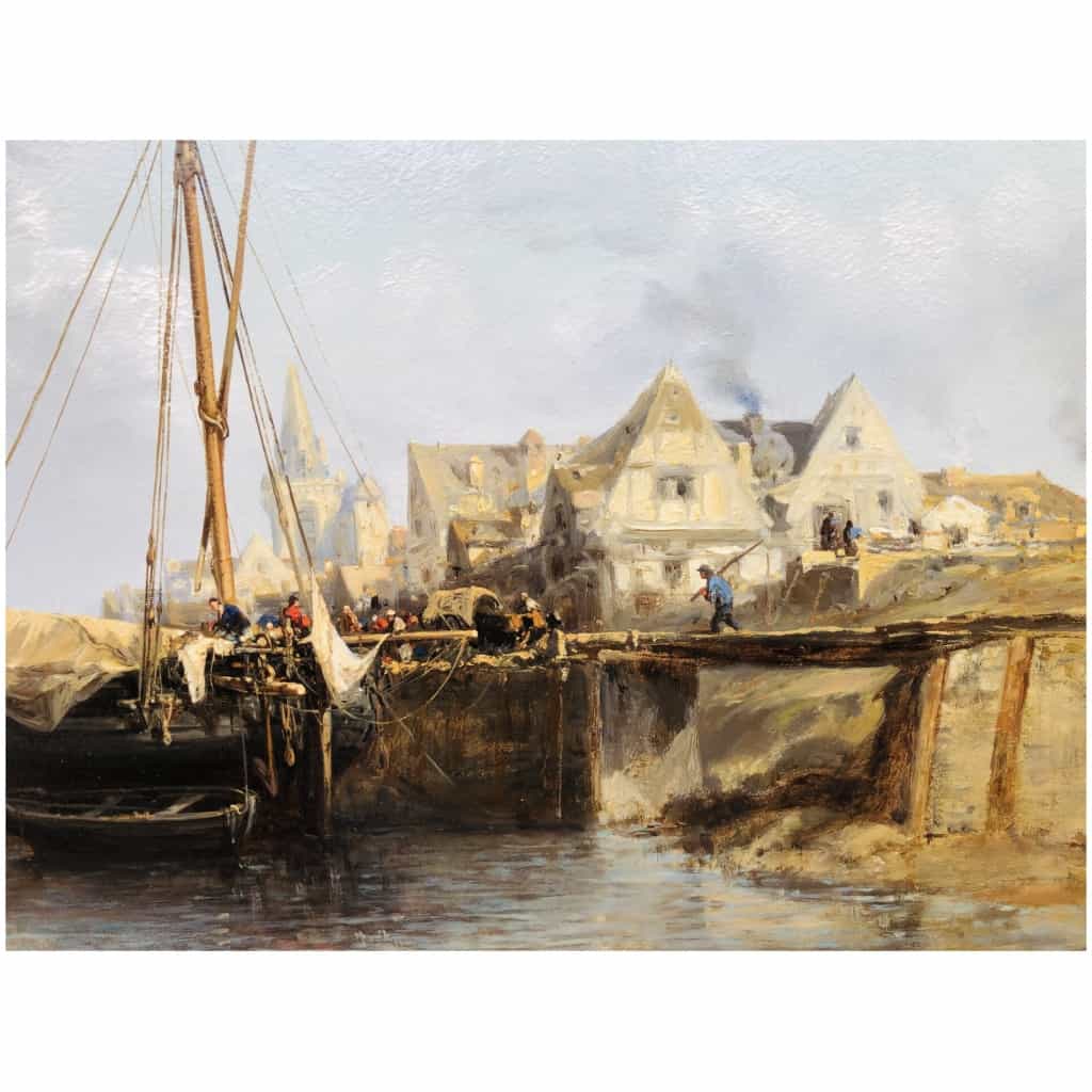 NOEL Jules French Painting 19th the front port Oil On strong cardboard Signed 7