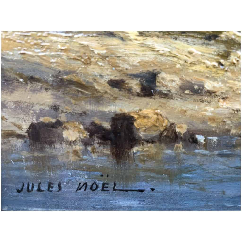 NOEL Jules Tableau Français 19è l’avant port Huile Sur carton fort Signée 5