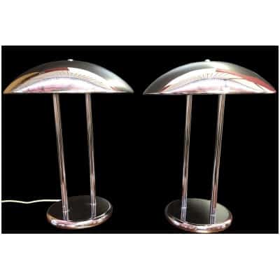 Pair of vintage chrome mushroom lamps by Robert Sonneman, 70s.
