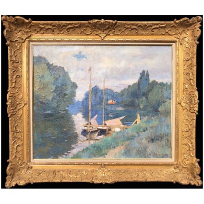 PINOT Albert La Seine à Argenteuil en 1926 Huile sur toile signée datée titrée.
